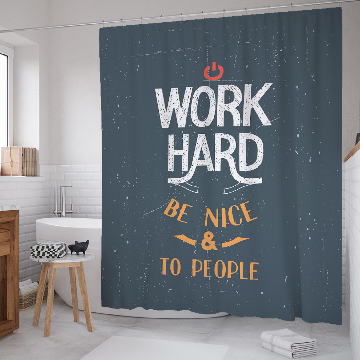 

Штора для ванной JoyArty "Трудись и будь добр к людям" из сатена, 180х200 см с крючками, Синий, Трудись и будь добр к людям