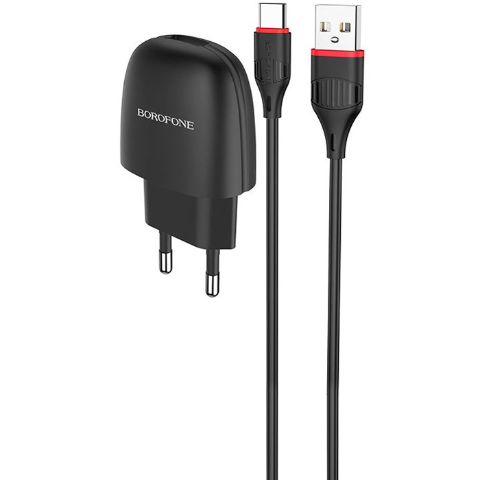 фото Сетевое зарядное устройство с кабелем usb type-c borofone ba49a vast - черное