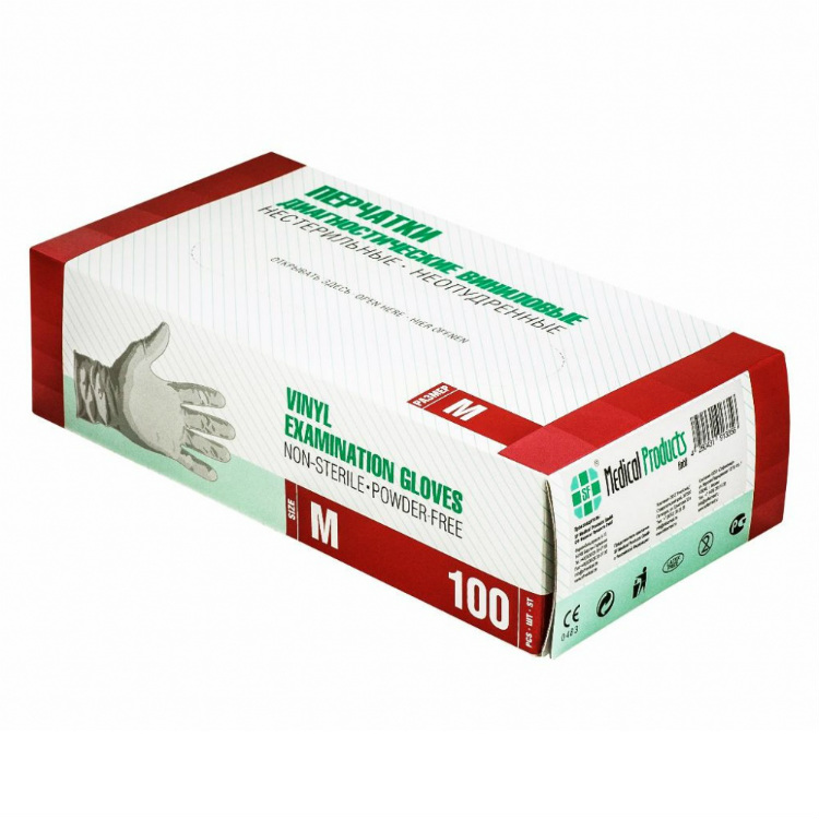 

Перчатки диагностические виниловые нестерильные неопудренные SF Gloves р.M 50 пар