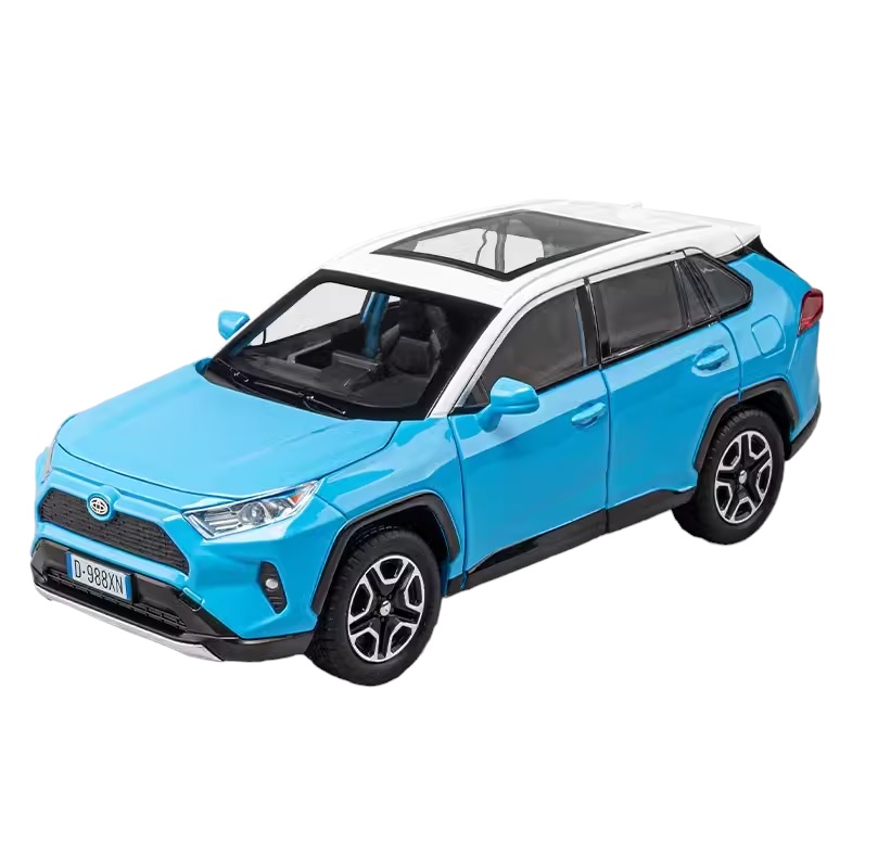 Модель металлическая Toyota RAV-4 1:24 звук, свет, клаксон, голубой