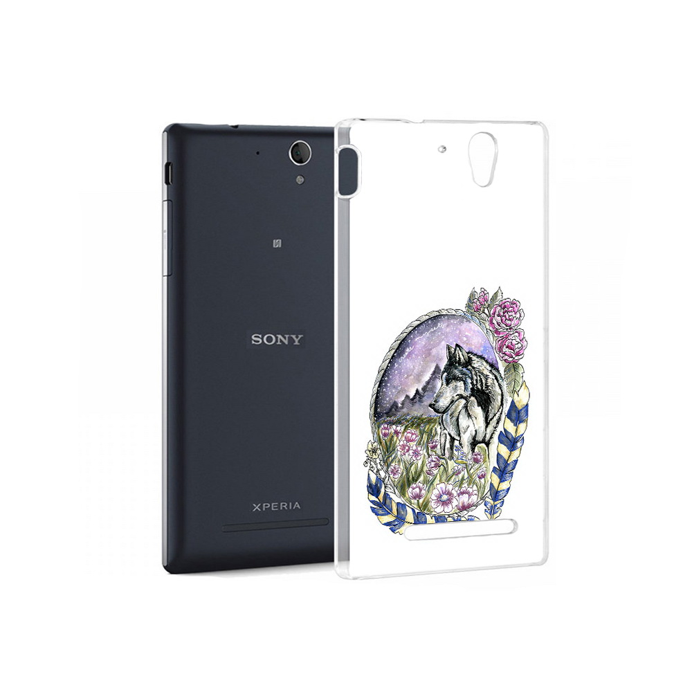 

Чехол MyPads Tocco для Sony Xperia C3 нарисованный волк в цветах с перьями, Прозрачный, Tocco