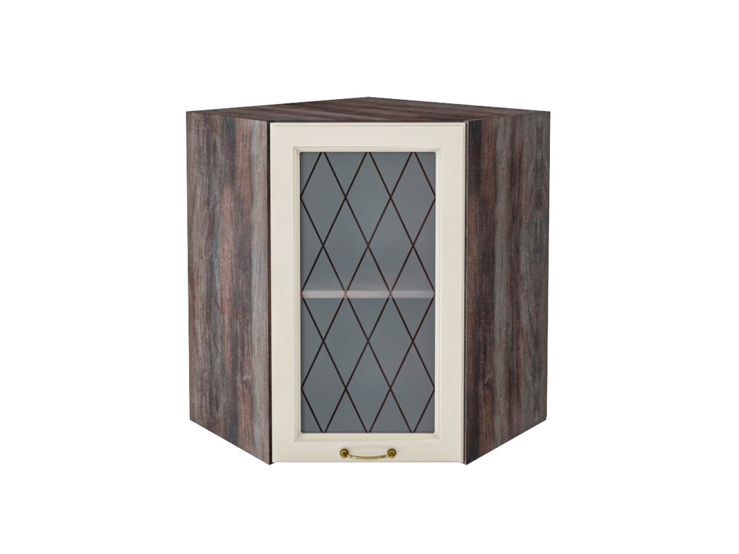 

Нав.шкаф угловой 590 с 1 остекленной дверцей МС Ницца Сурская МДФ Дуб Кальяри/Кварц Софт Ф, Серый;бежевый, Ницца