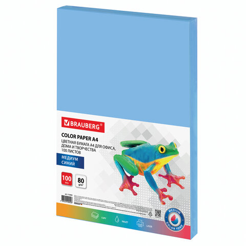 Бумага цветная Brauberg, А4, 100 л., медиум, синяя, для офисной техники, 112459, 3 шт