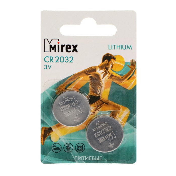 Батарейка литиевая Mirex CR2032-2BL 9377645, 2шт/упак