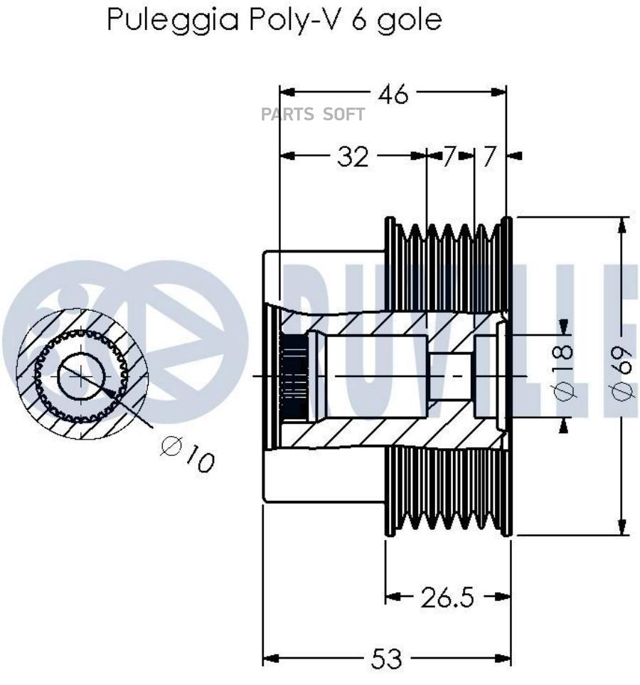 Шкив Генератора Volvo S60/S80/Xc60/Xc90 2007 = 1Шт Ruville 542182