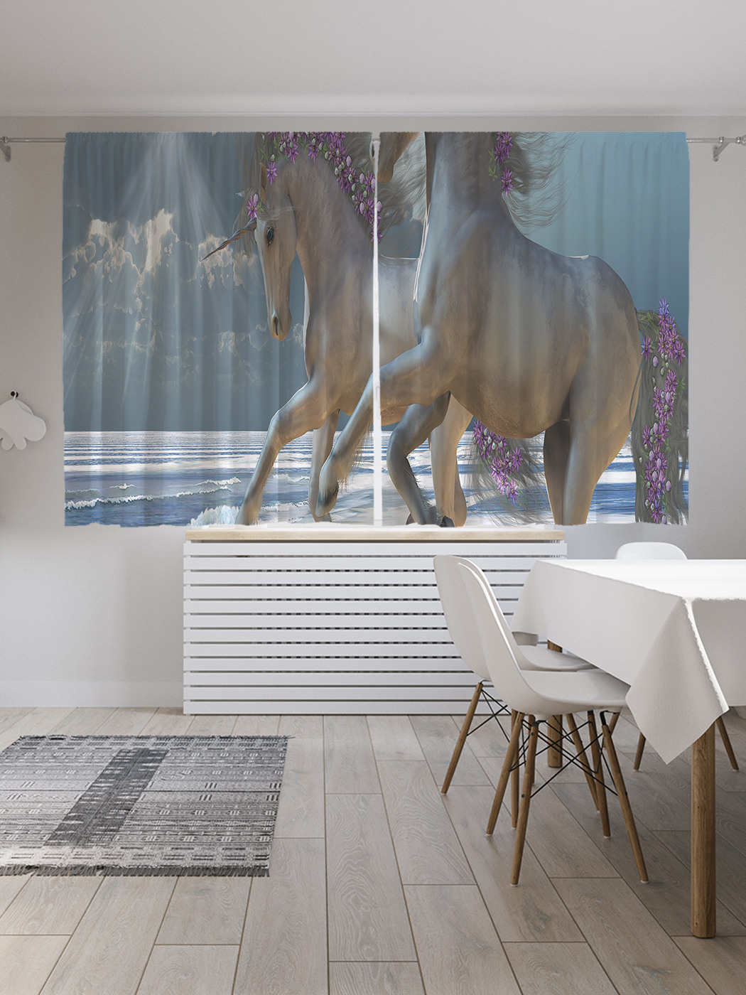 

Шторы JoyArty с фотопечатью "Единороги у моря" из сатена, 290х180 см, Единороги у моря