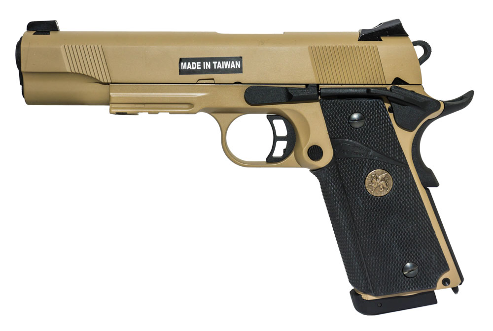 Страйкбольный пистолет KJW Colt M1911 MEU, tan, CO2