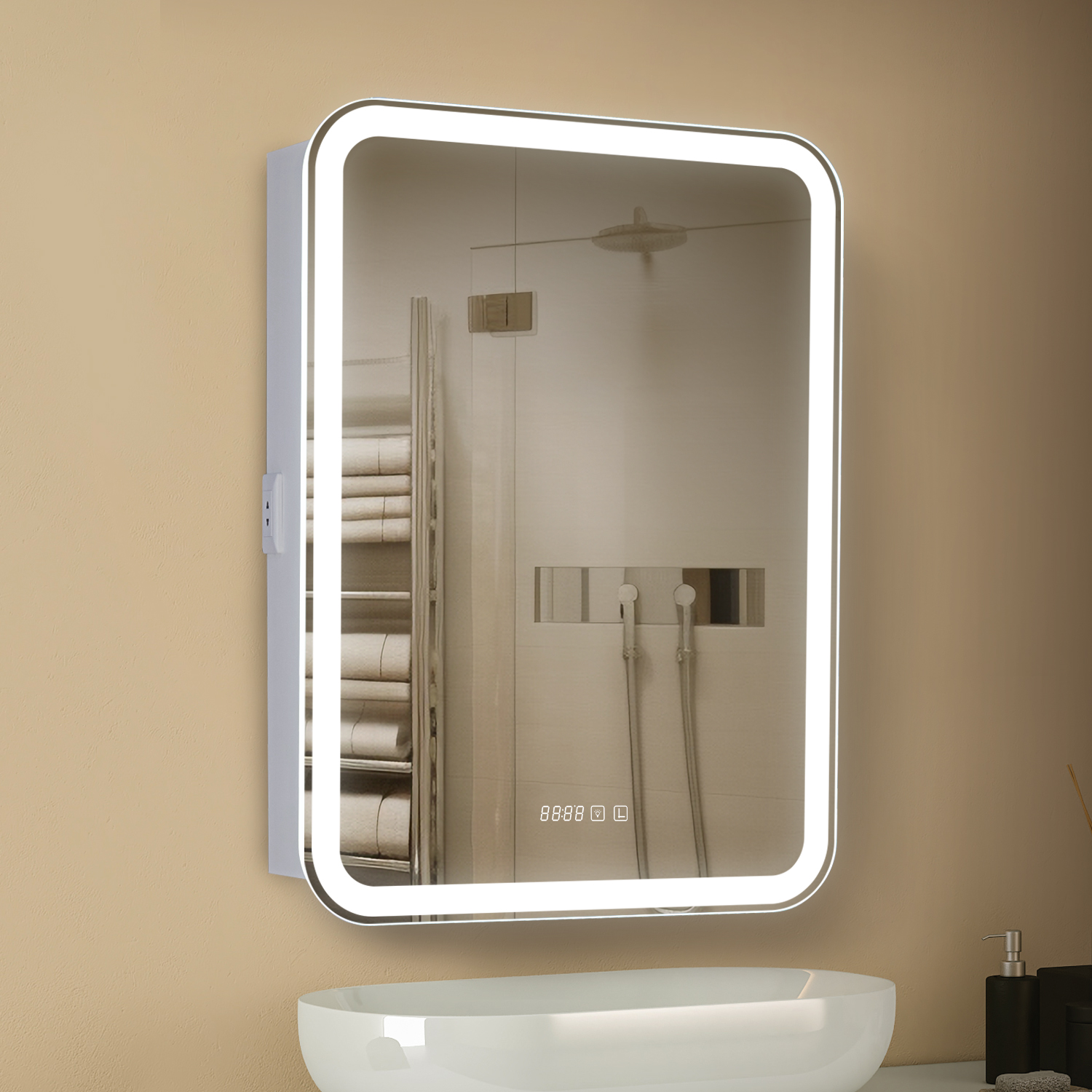 

Зеркало шкаф с подсветкой в ванную Silver Mirrors "Джерси" 60х80 см, часы, левый, белый