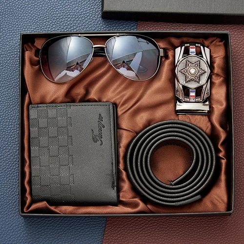 Подарочный набор мужской Fancy PN-62-6, ремень, бумажник, очки, чёрный