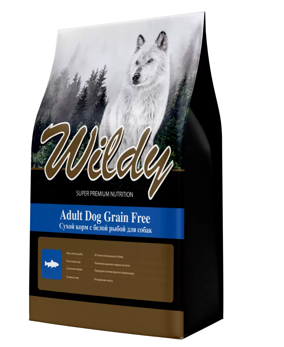 Сухой корм для собак Wildy Adult Dog Grain Free с белой рыбой, 15 кг