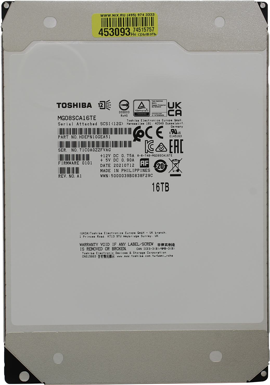 Жесткий диск Toshiba MG08 16 ТБ (MG08SCA16TE)