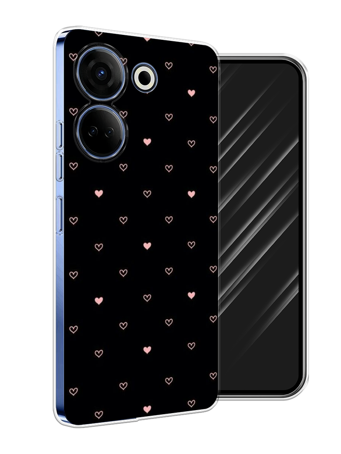 Чехол Awog на Tecno Camon 20 Pro 4G Черный фон и сердечки