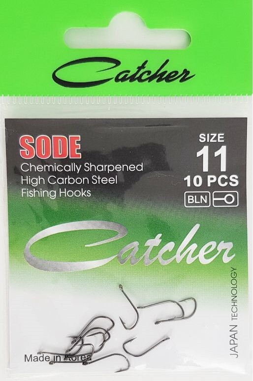 

Одинарные крючки Catcher Chod Hook №11 BN, с колечком, прямое острие, с бородкой, Черный, SODE