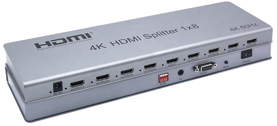 

Разветвитель-сплиттер Gsmin AN-36 HDMI - 8 x HDMI + VGA (4K, 60 Гц, 3D) (Серебристый)