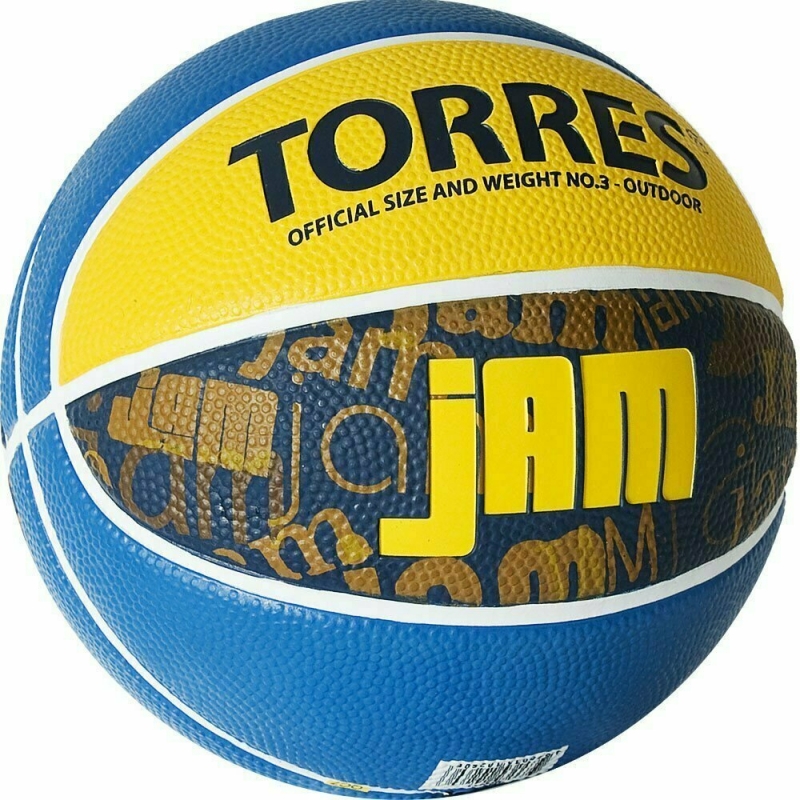 Мяч баскетбольный  TORRES Jam арт.B02043, р.3, резина, нейлон. корд, бут. кам., син-желт-г
