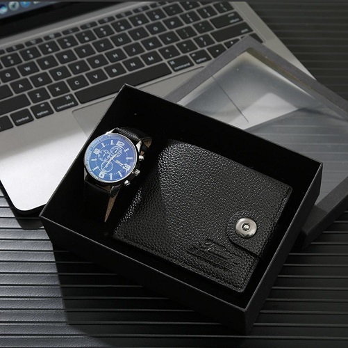 Подарочный набор мужской Fancy PN-62-3, бумажник, часы, чёрный