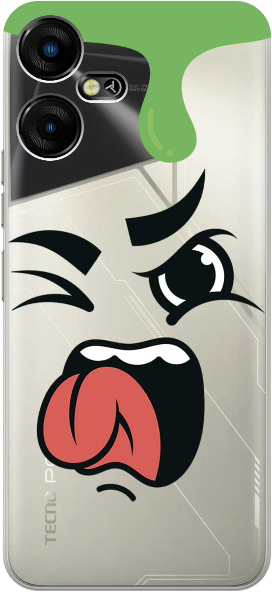

Силиконовый чехол на Tecno Pova Neo 3 "Nasty Face", Прозрачный;зеленый;белый, 20001480