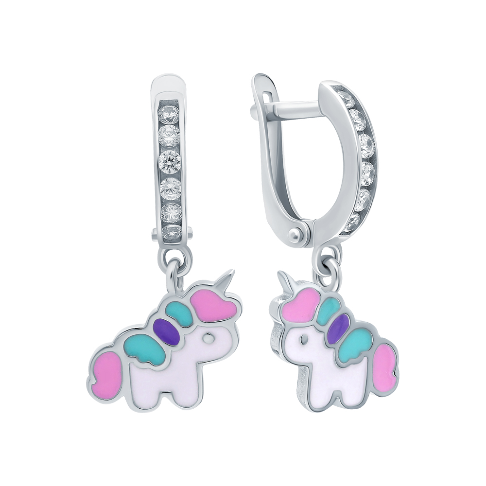 

Серьги подвески из серебра с эмалью/фианитом Aquamarine 46833А.5, 46833А.5