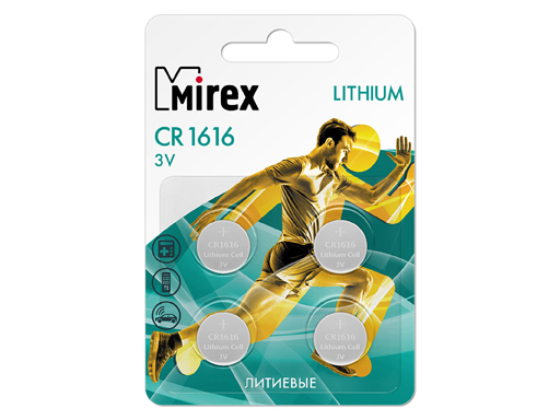 

Батерейка литиевая Mirex CR1616 3V 4 шт (4/216/648)