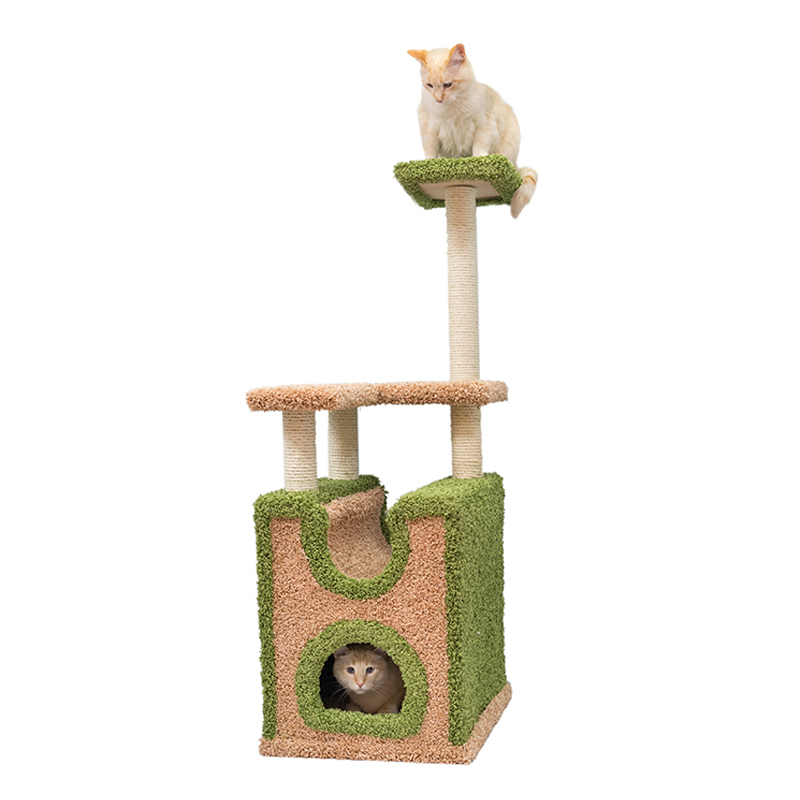 Комплекс для кошек FOXIE с домиком и двумя площадками 51х42х122см бежево-зеленый