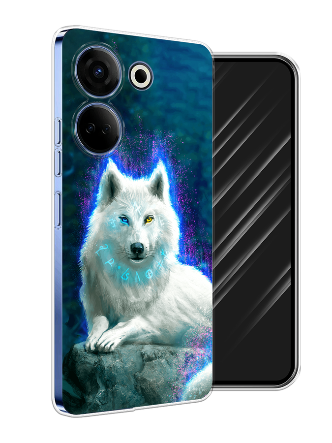 

Чехол Awog на Tecno Camon 20 Pro 4G "Белоснежный волк", Белый;зеленый;фиолетовый