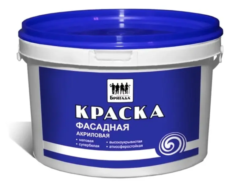 фото Краска фасадная вдак «бригада» белая, матовая 14кг nobrand