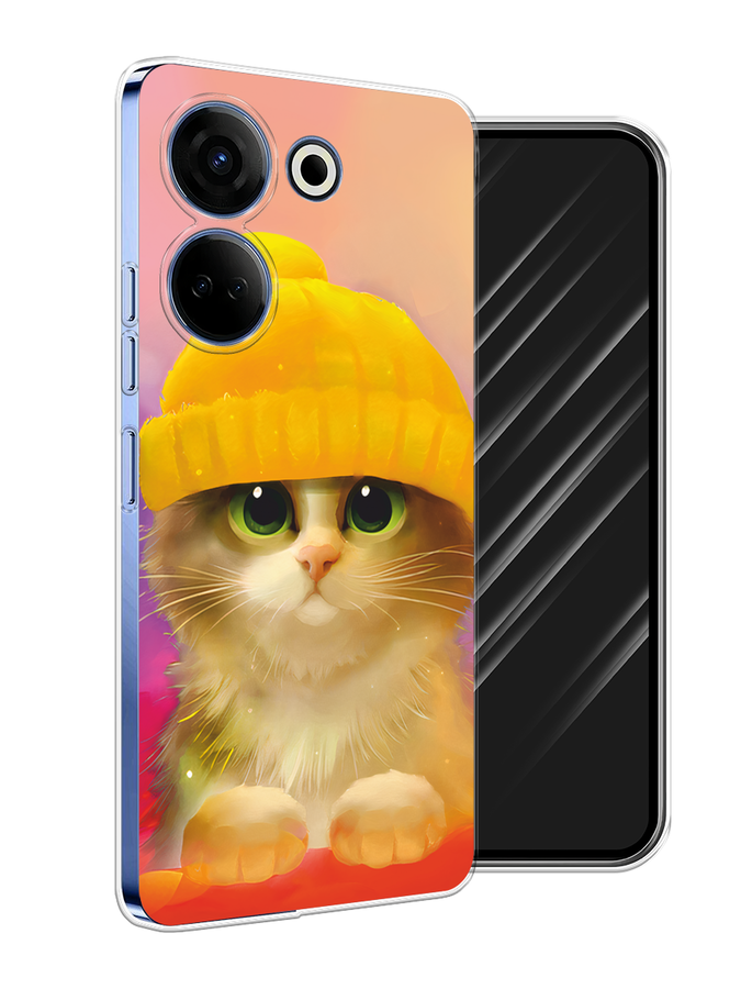 

Чехол Awog на Tecno Camon 20 Pro 4G "Котенок в желтой шапке", Желтый