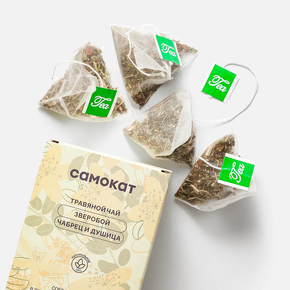 Чай Самокат | травяной, зверобой, чабрец и душица, 15 пирамидок по 2 г