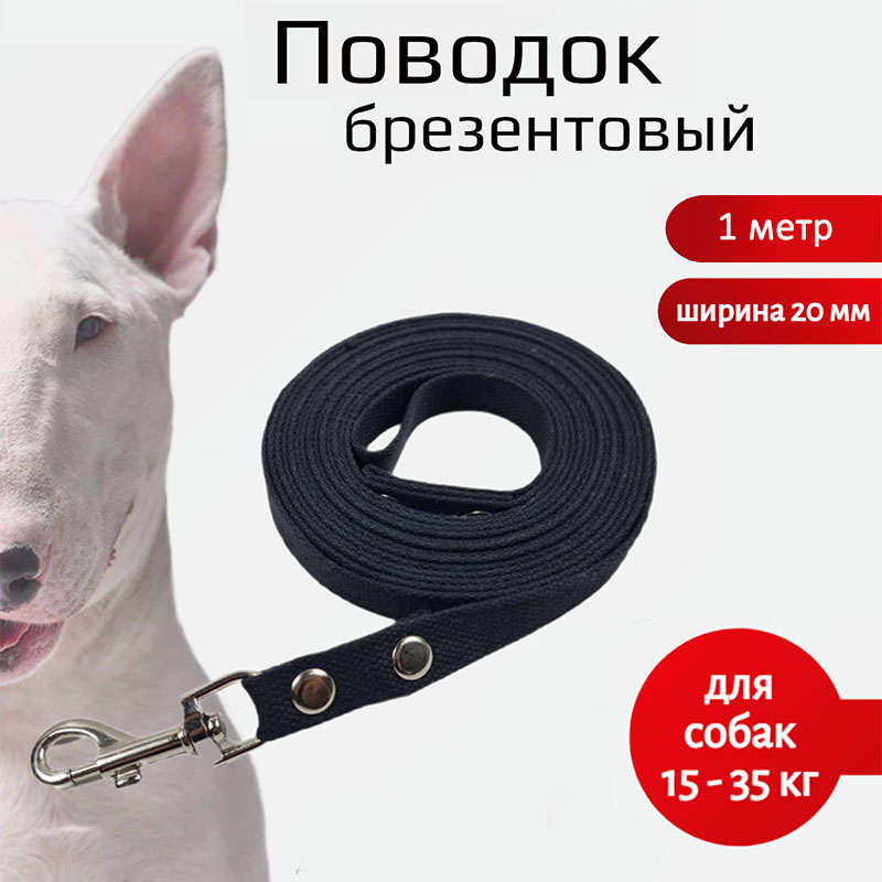 

Поводок для собак Хвостатыч, для средних пород, брезент, черный, 1 м х 20 мм