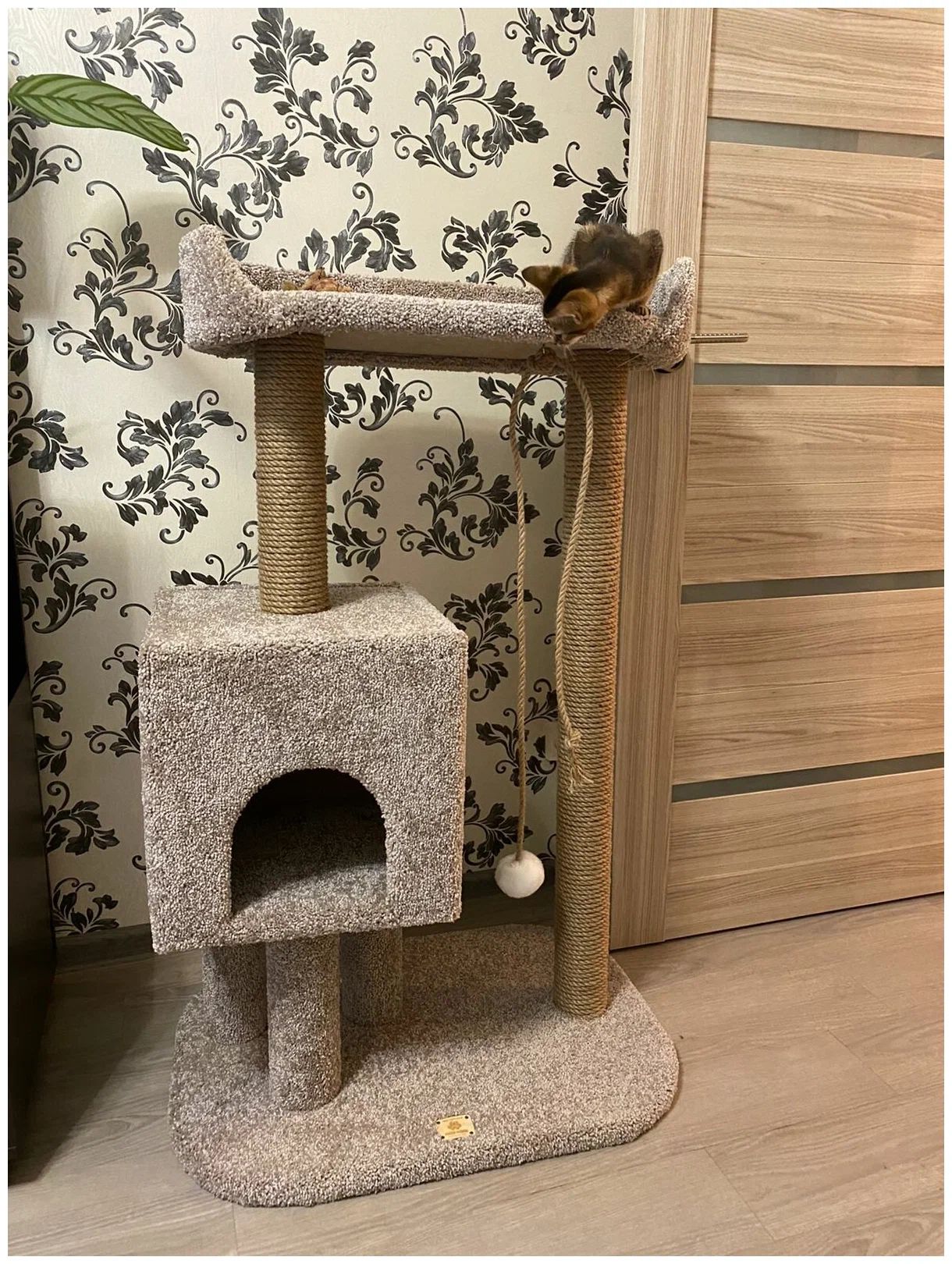Комплекс для кошек Моя котя, Вселенная Мурзика, бежевый, ковролин, ДСП, джут, высота 1 м