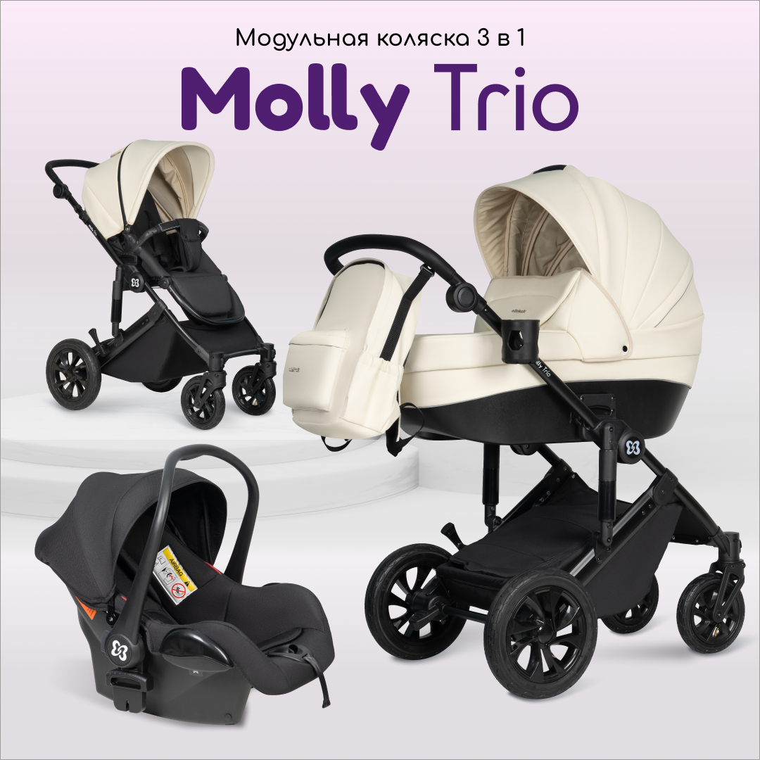 Коляска 3в1 Farfello модульная для новорожденных Molly Trio Pearl PU, Жемчужный MT-5