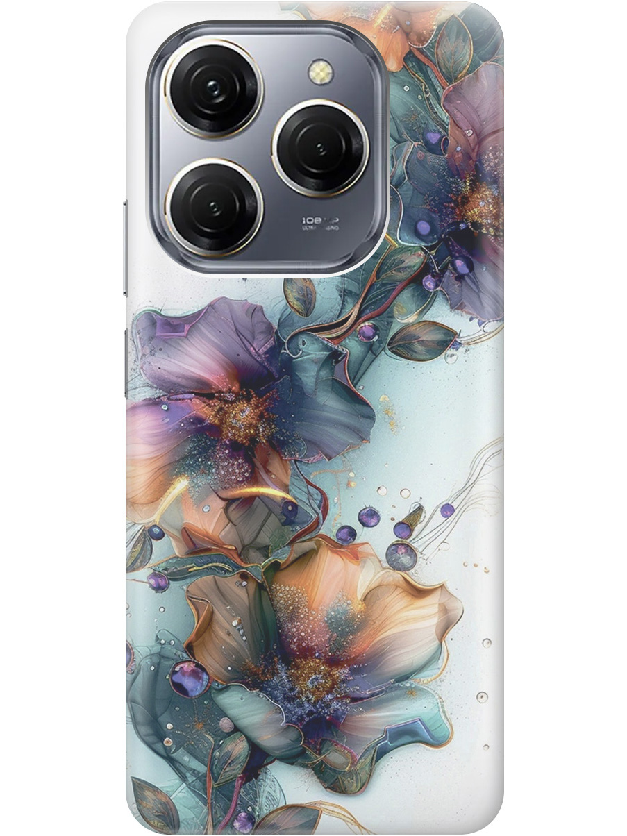 

Силиконовый чехол на Tecno Spark 20 Pro с принтом "Мистические цветы", Прозрачный;белый;зеленый, 779829010