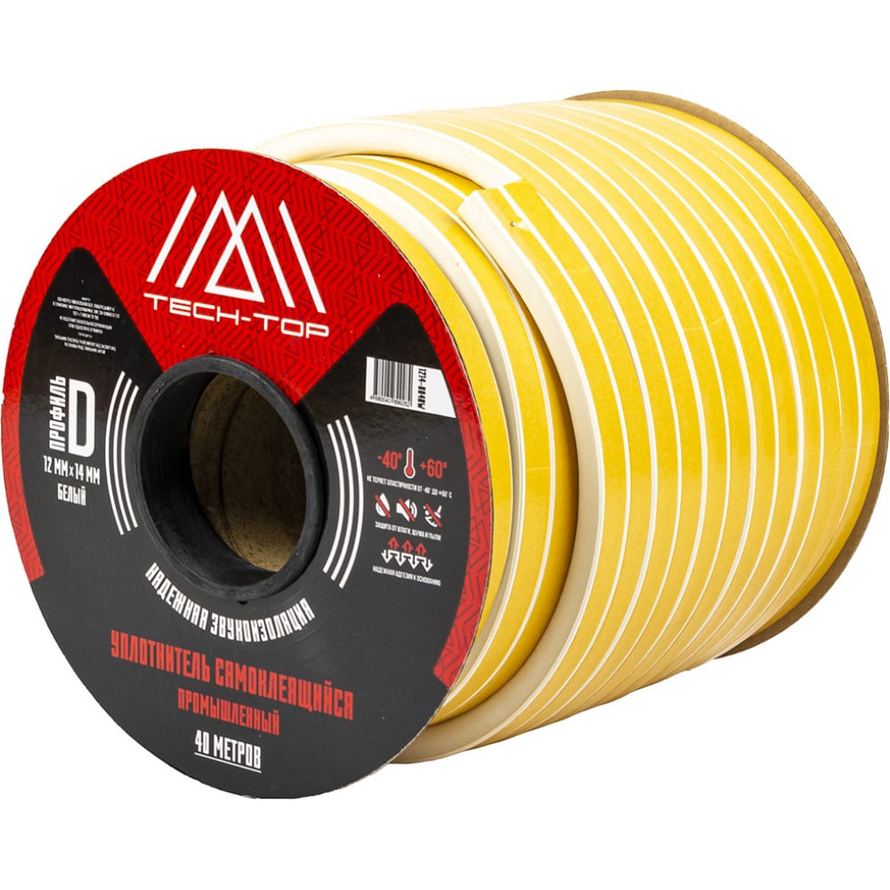 TECH-TOP УПЛОТНИТЕЛЬ D 12 Х 14 ММ БЕЛЫЙ БУХТА 40 М ПРОМЫШЛ 205989