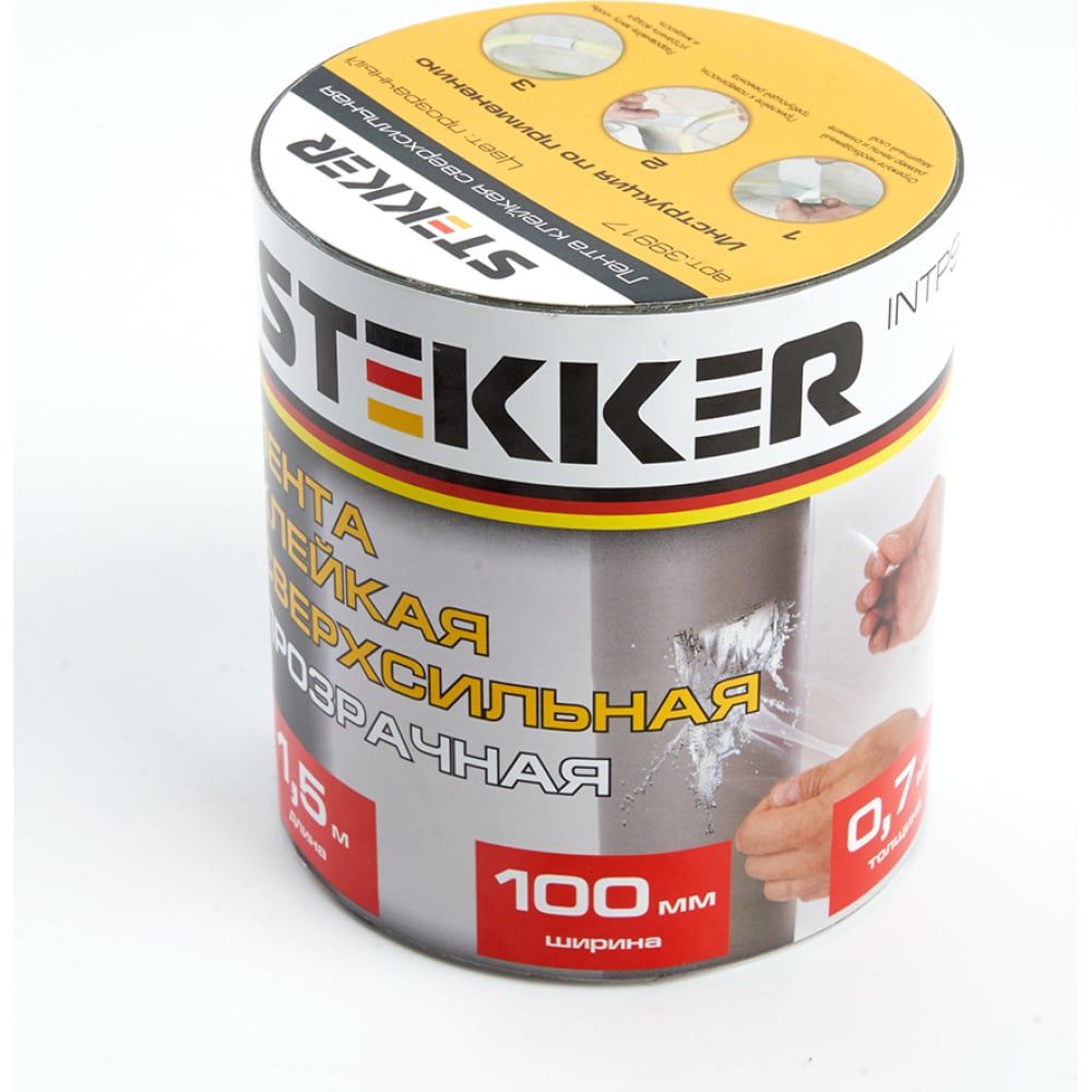 STEKKER лента клейкая сверхсильная 0,7x100 мм, 1,5 м. прозрачная intp9-0715-10, 39917 сверхсильная клейкая лента stekker