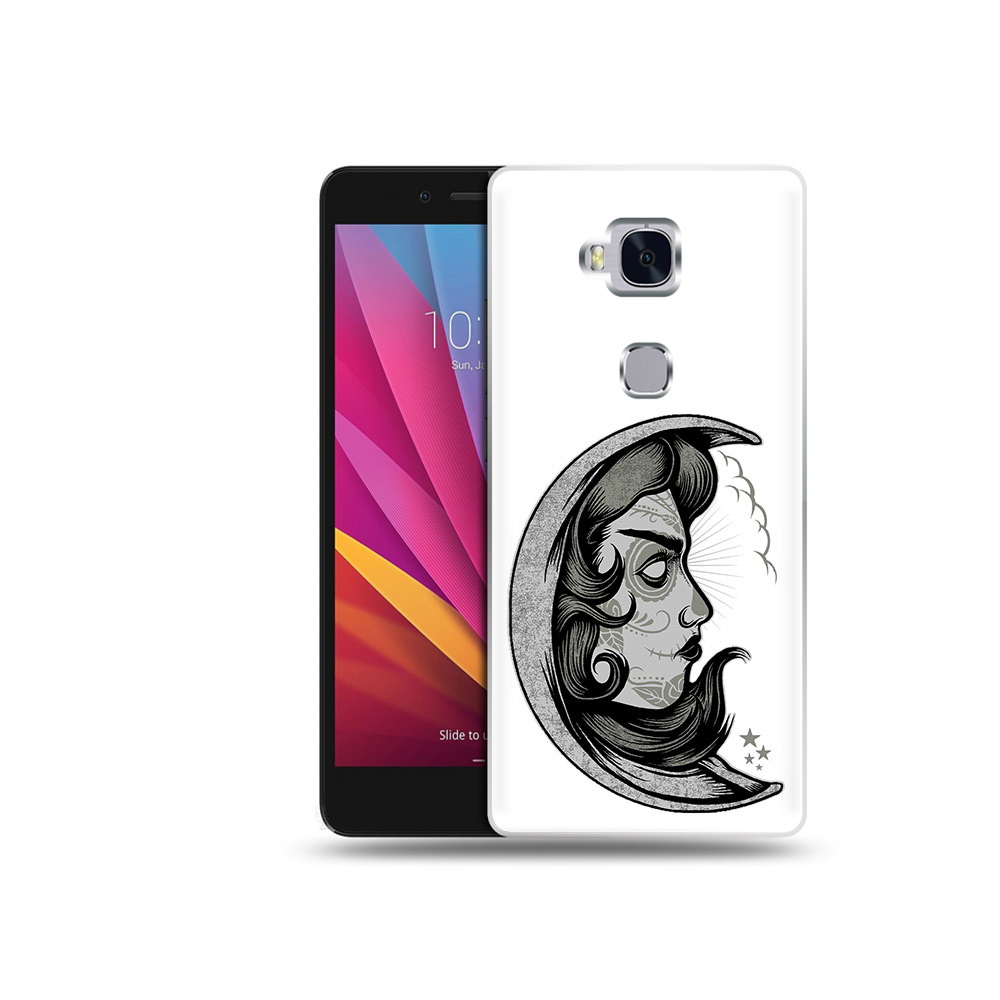 

Чехол MyPads Tocco для Honor 5X черно белая луна с лицом (PT24996.45.680), Прозрачный, Tocco