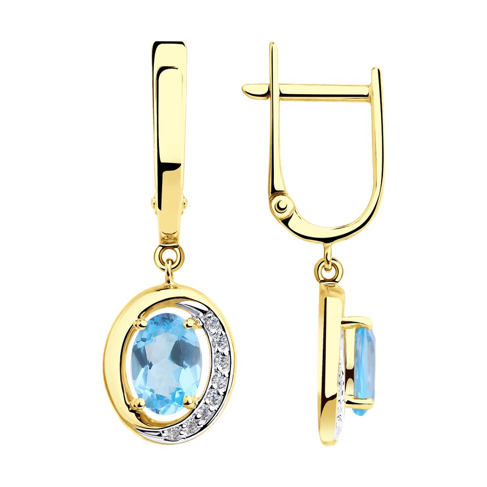 

Серьги подвески из желтого золота Diamant 53-321-00224-1, фианит/топаз, 53-321-00224-1