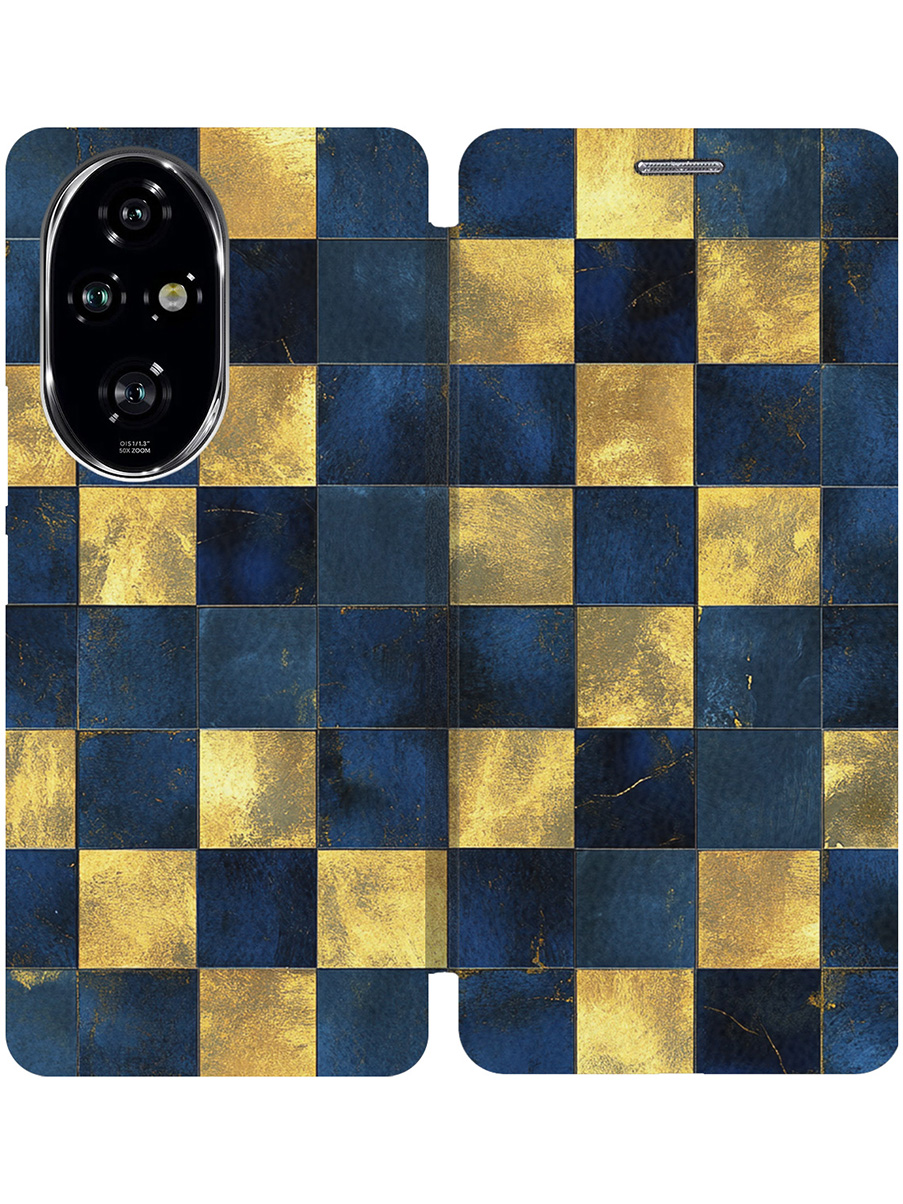

Чехол-книжка на Honor 200 pro с принтом "Сине-золотая плитка" черный, Черный;золотистый;синий, 783979631
