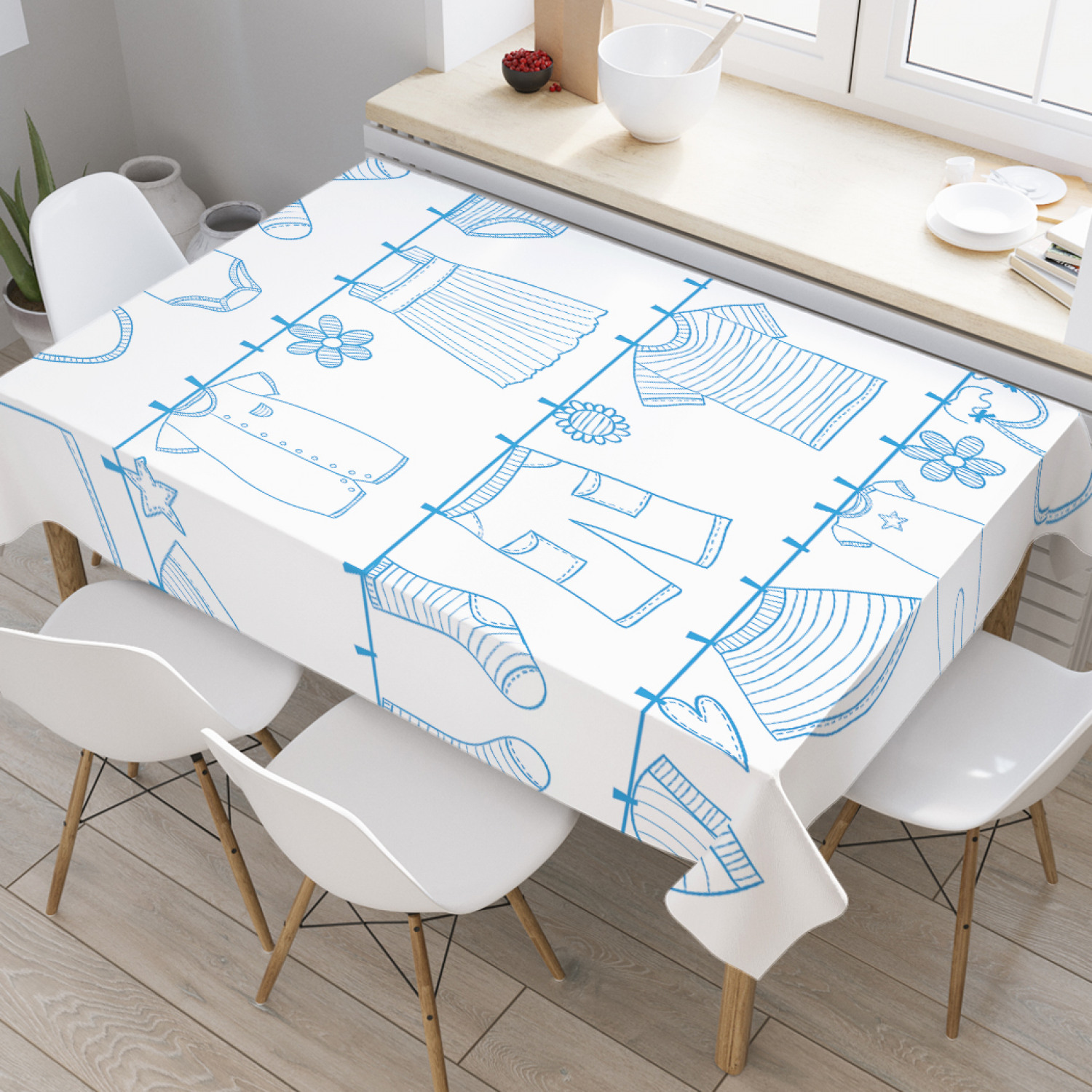 

Скатерть прямоугольная JoyArty "Детская одежда на бельевой веревке" из оксфорда, 180x145см, Голубой, Детская одежда на бельевой веревке