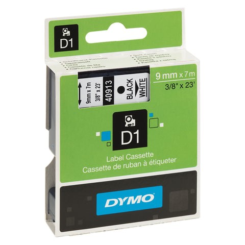 фото Картридж для принтеров этикеток dymo d1 9мм х 7м пластик чёрный шрифт белый фон s0720680