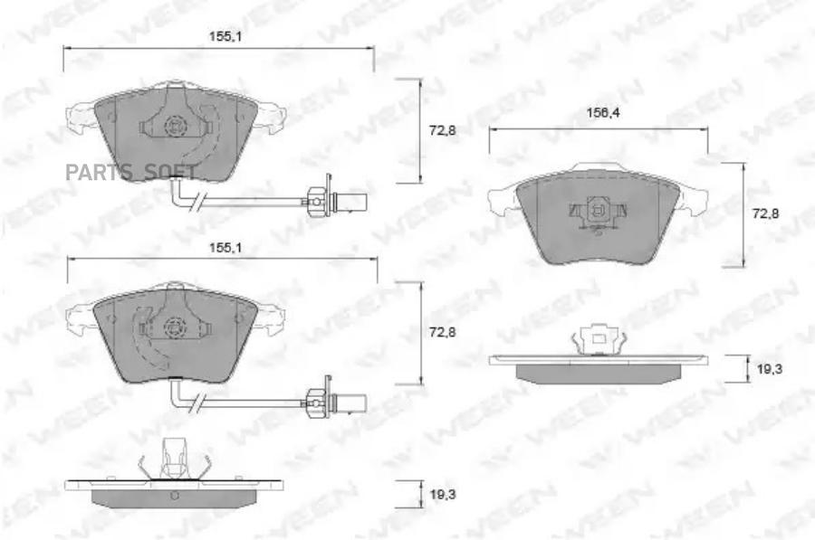 

Тормозные колодки WEEN передние для Audi A4 8E2 B6, A4 8EC B7, A4 Avant 8E5/B6 151-1260