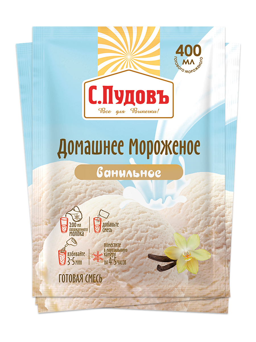 

Мороженое Домашнее Ванильное С.Пудовъ, 70 г - спайка 3 шт