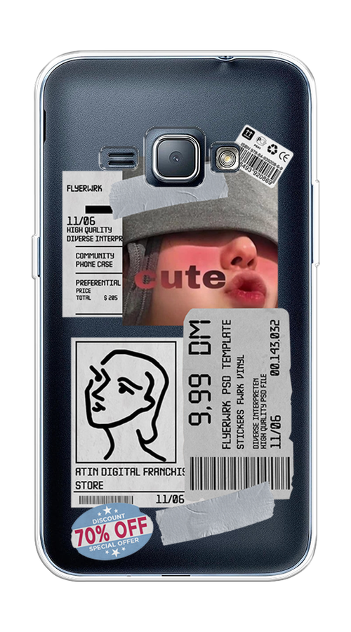 

Чехол на Samsung Galaxy J1 2016 "Cute girl collage", Розовый;серый;голубой, 22150-6