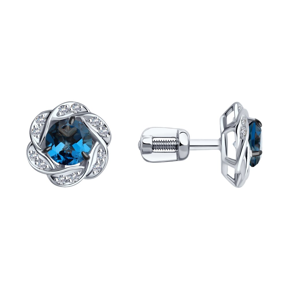 

Серьги пусеты из белого золота Diamant 52-322-01746-2, фианит/топаз, 52-322-01746-2