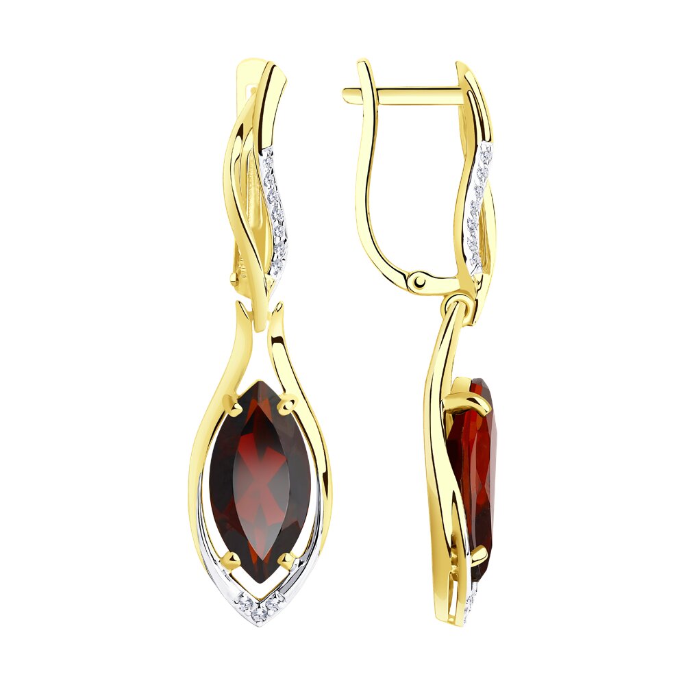 

Серьги подвески из желтого золота Diamant 53-321-00890-1, ситалл искусственный/фианит, 53-321-00890-1