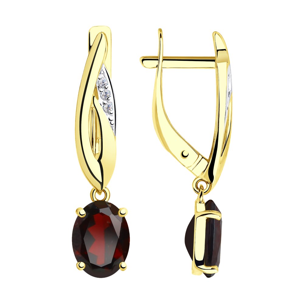 

Серьги подвески из желтого золота Diamant 53-321-00219-2, фианит/гранат, 53-321-00219-2