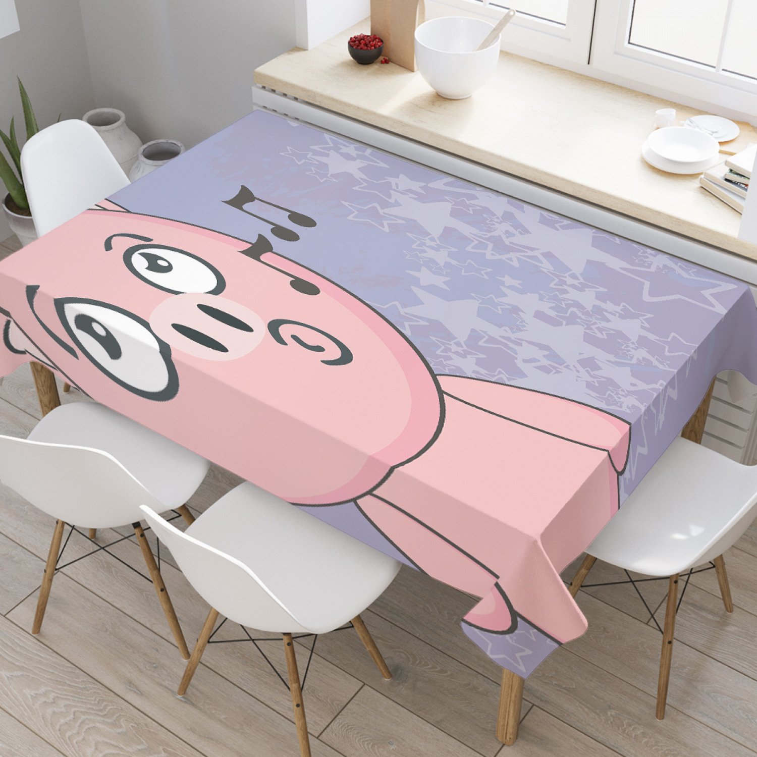 

Скатерть прямоугольная JoyArty "Свинка напевает песенку" из оксфорда, 180x145см, Серый, Свинка напевает песенку