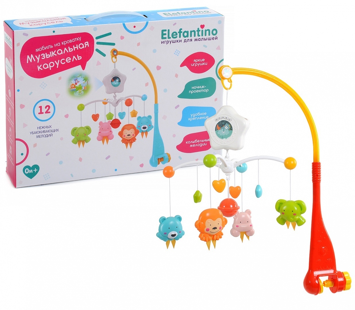 фото Игрушка elefantino с проектором, 12 мелодий, 4 ярких вращения игрушки, красный, it104344