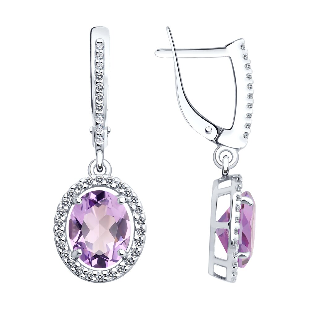 

Серьги подвески из серебра Diamant 94-321-01999-2, фианит/аметист, 94-321-01999-2