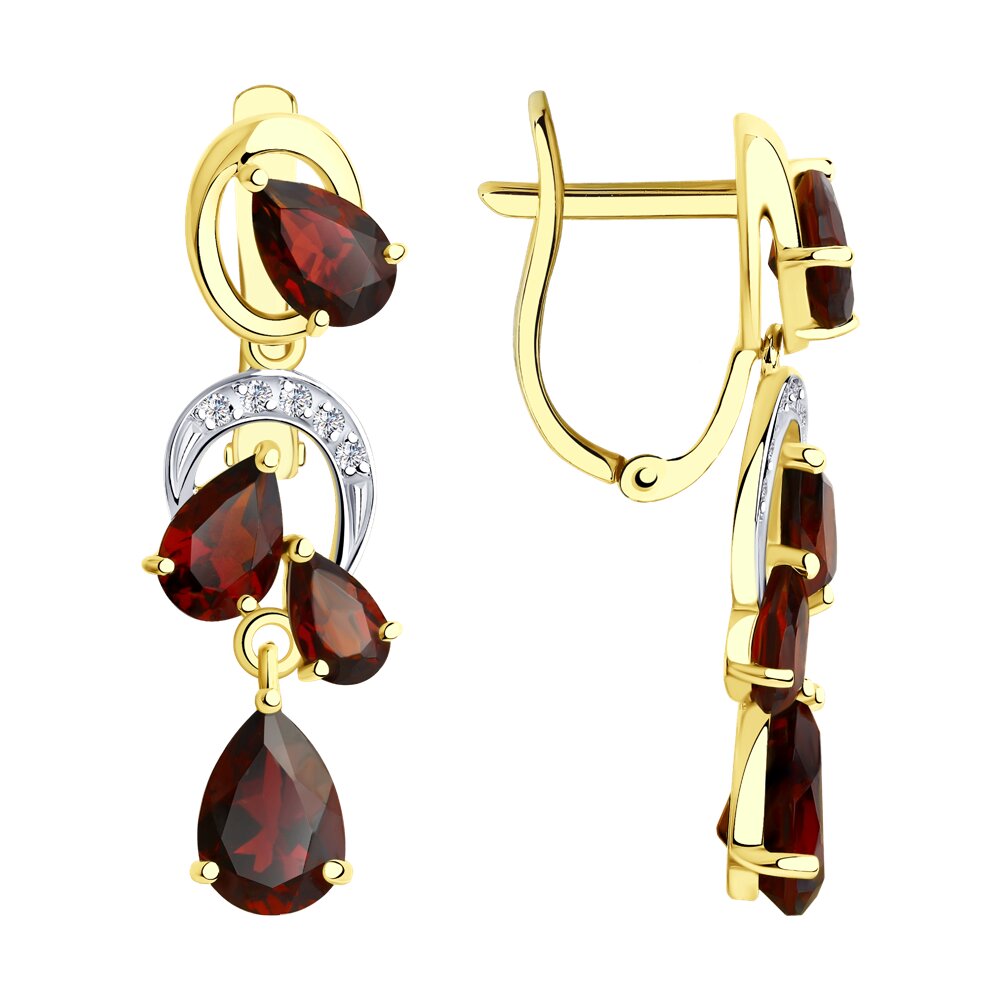 

Серьги подвески из желтого золота Diamant 53-321-00351-1, фианит/гранат, 53-321-00351-1
