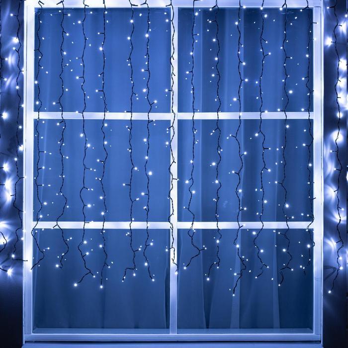 

Гирлянда «Занавес» 2x1.5 м, IP44, УМС, тёмная нить, 360 LED, свечение белое, 220 В